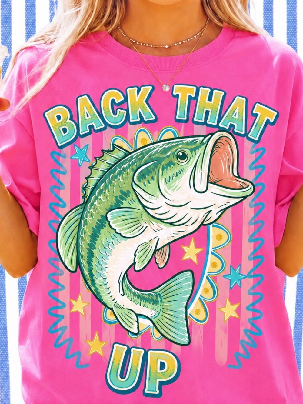 Pets Fish Pink 'Back That Up' Graphic Tee with Green Bass